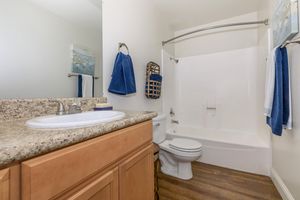 a bedroom with a shower and a sink
