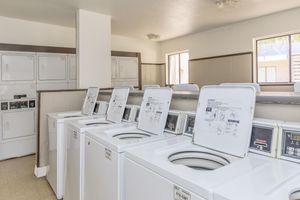 Community laundry facility with washers and dryers
