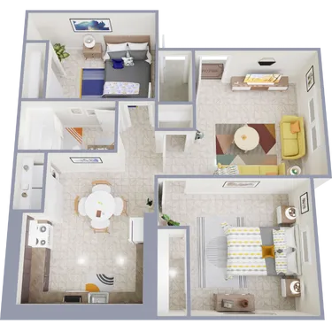 3D apartment layout preview at Lynnwood Apartments.