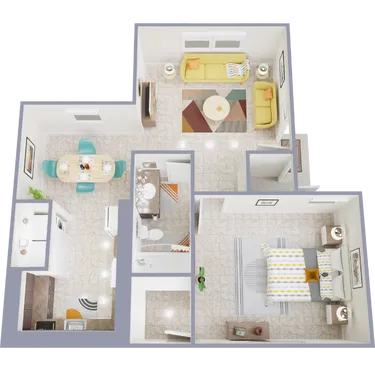 3D apartment layout preview at Lynnwood Apartments.