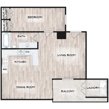 Serenity layout preview · 682 sq ft at Zen Senior Living.