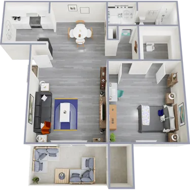 3D apartment layout preview at Hidden Cove Apartments.