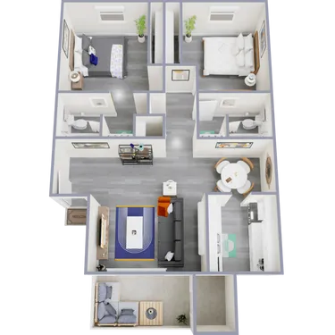 3D apartment layout preview at Hidden Cove Apartments.