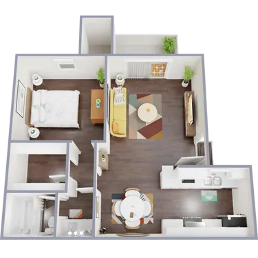 3D apartment layout preview at Tesoro Apartments.