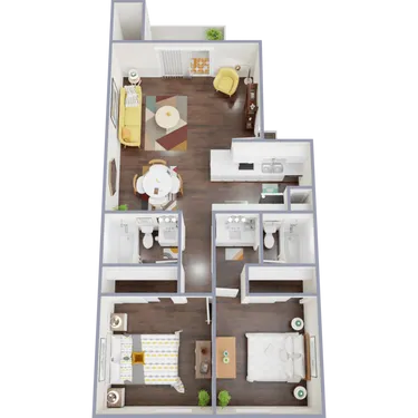 3D apartment layout preview at Tesoro Apartments.