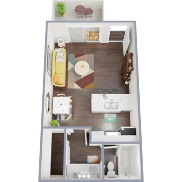 3D apartment layout preview at Tesoro Apartments.