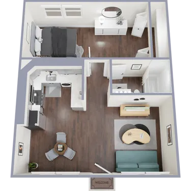 3D apartment layout preview at Northern Edge Apartments.