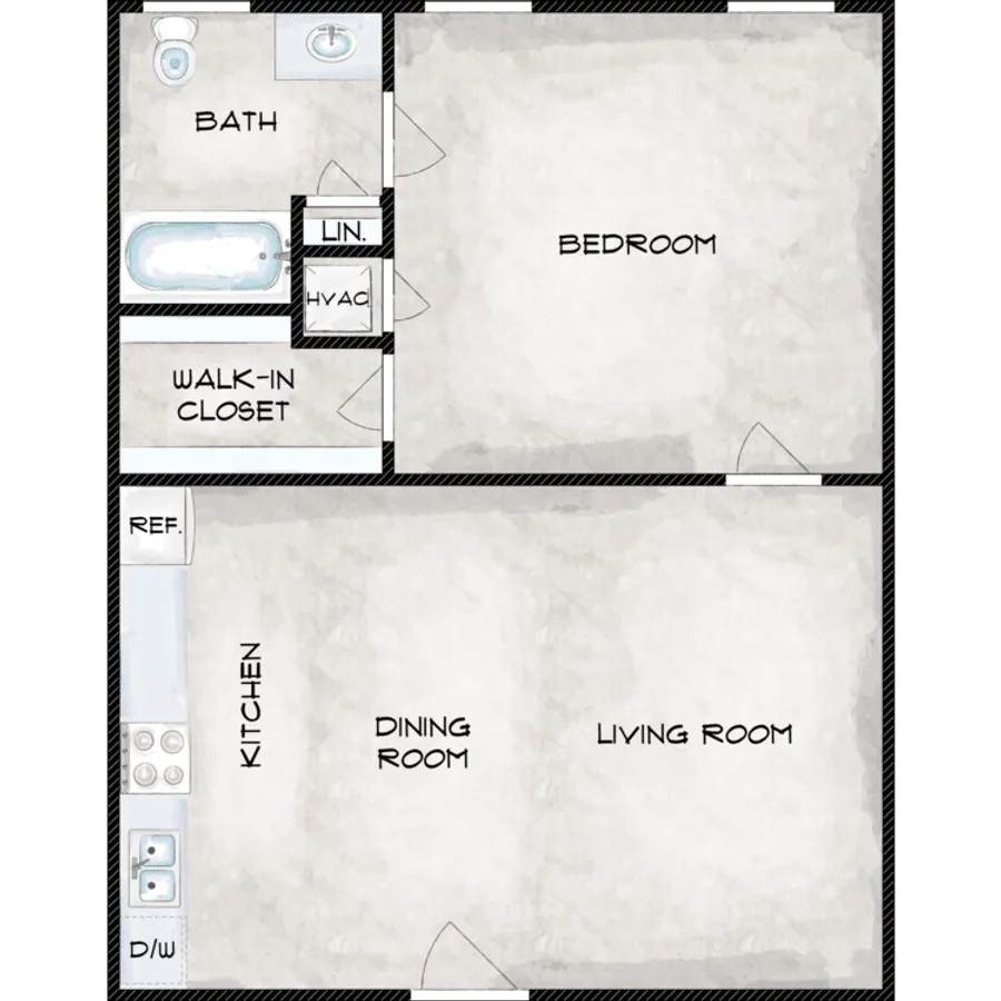 1 bed 1 bath floor plan