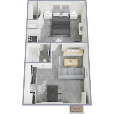 3D apartment layout preview at 32 Arcadia Apartments.
